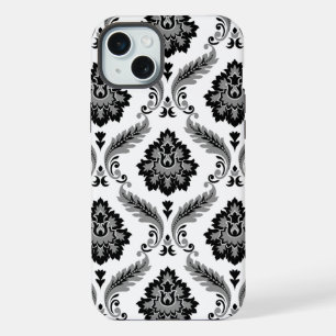 Motif Damassé Rococo Gris Noir Blanc