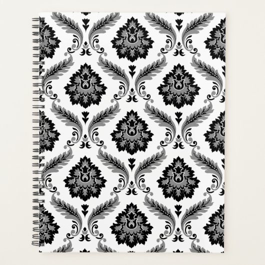 Motif Damassé Rococo Gris Noir Blanc (Devant)