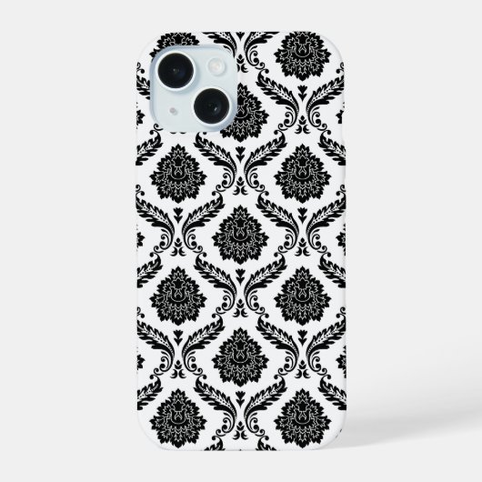 Motif Damassé Rococo Noir sur Blanc (Verso)