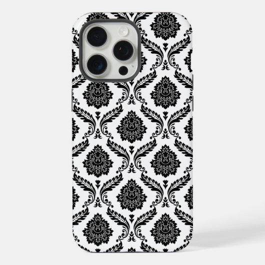 Motif Damassé Rococo Noir sur Blanc (Verso)