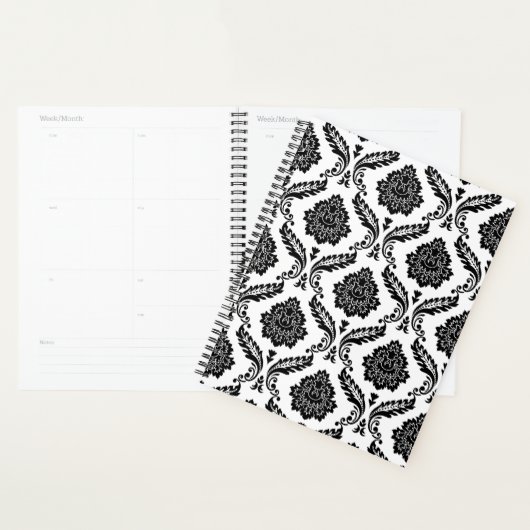 Motif Damassé Rococo Noir sur Blanc (Devant avec enveloppe)