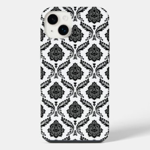 Motif damassé rococo noir sur fond blanc