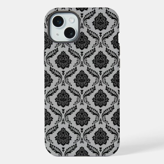 Motif Damassé Rococo Noir sur Gris (Verso)