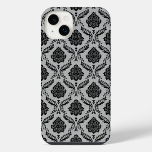 Motif Damassé Rococo Noir sur Gris