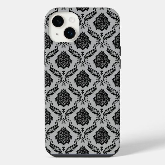 Motif Damassé Rococo Noir sur Gris (Verso)