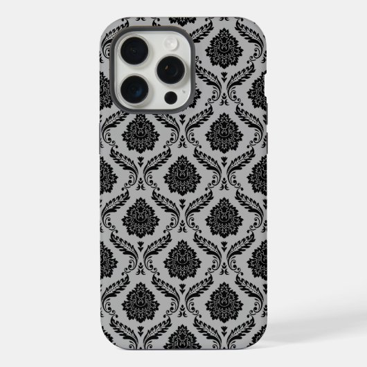 Motif Damassé Rococo Noir sur Gris (Verso)