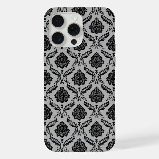 Motif Damassé Rococo Noir sur Gris (Verso)