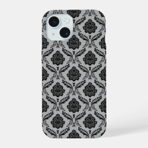 Motif Damassé Rococo Noir sur Gris
