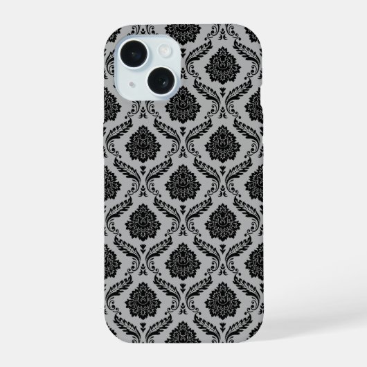 Motif Damassé Rococo Noir sur Gris (Verso)