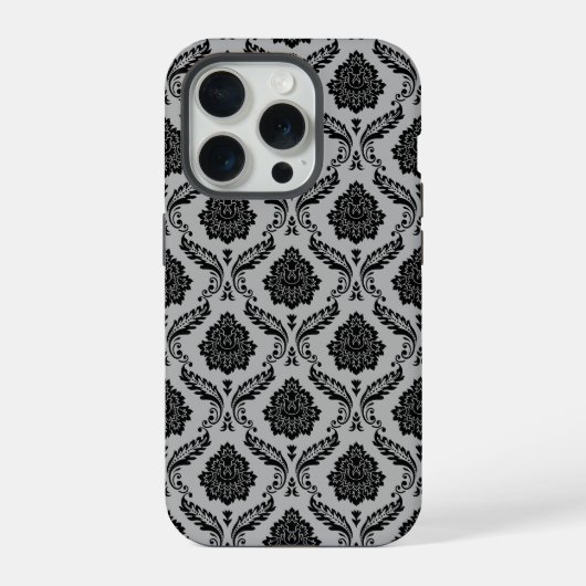 Motif Damassé Rococo Noir sur Gris (Verso)