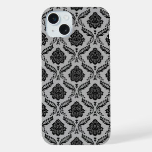 Motif Damassé Rococo Noir sur Gris
