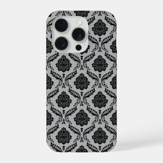 Motif Damassé Rococo Noir sur Gris (Verso)