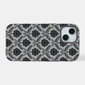 Motif Damassé Rococo Noir sur Gris (Verso Horizontal)