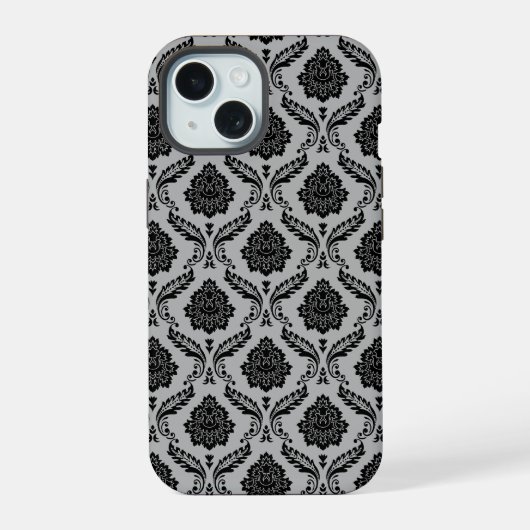 Motif Damassé Rococo Noir sur Gris (Verso)