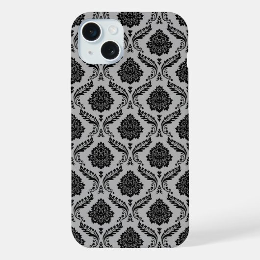 Motif Damassé Rococo Noir sur Gris (Verso)