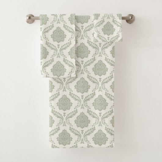 Motif Damassé Rococo Vert sur Crème (En situation)