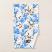 Motif d'aquarelle bleu et blanc Magnolia Blossom (Serviette à main)