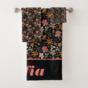 Motif d'aquarelle botanique rose personnalisé noir
