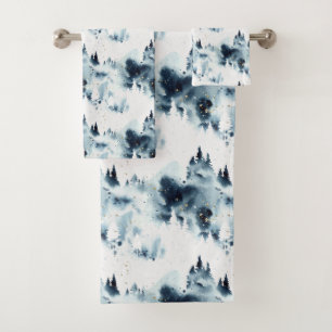 Motif d'aquarelle de la forêt bleue de minuit