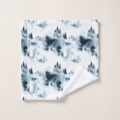 Motif d'aquarelle de la forêt bleue de minuit (Gant de toilette)