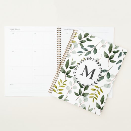 Motif d'aquarelle Feuille vert monogramme 2026 (Devant avec enveloppe)