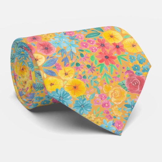 Motif d'aquarelle florale en cravate jaune (Roulé)