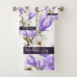 Motif d'aquarelle magnolia en fleurs violettes et
