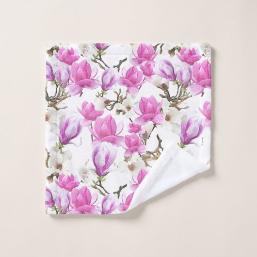 Motif d'aquarelle rose et blanc Magnolia Blossom (Gant de toilette)