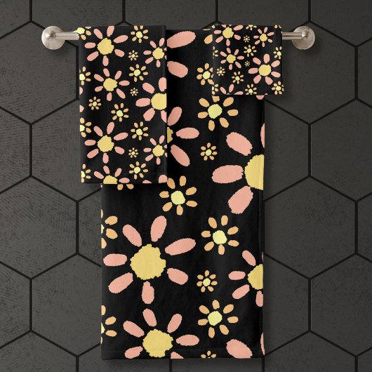 Motif d'aquarelle rose pâle sur noir