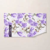 Motif d'aquarelle violet et blanc Magnolia Blossom (Serviette à main)