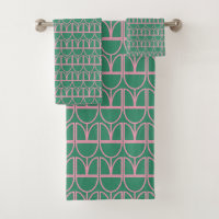 Motif d'art de la ligne florale verte et rose