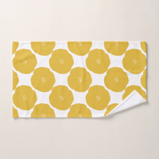 Motif d'art floral de Poppy rétro en Jaune et Blan (Serviette à main)