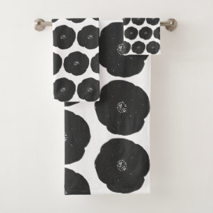 Motif d'art floral de Poppy rétro en noir et blan