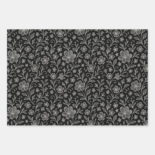 Motif D'Art Floral Feuille Classique En Gris Et No (Devant 3)