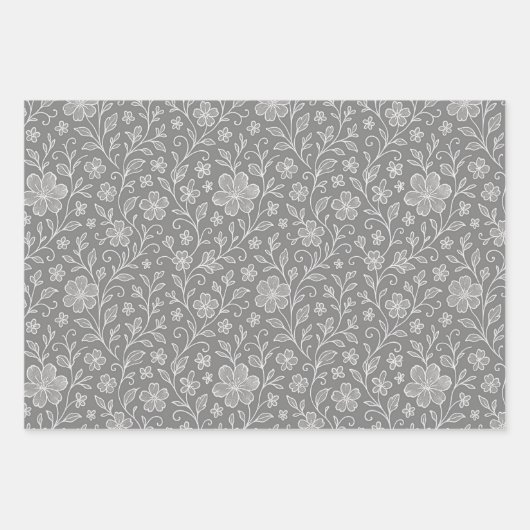 Motif D'Art Floral Feuille Classique En Gris Et No (Devant)