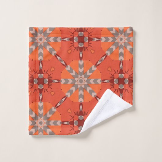 Motif d'art populaire de Bohème rouge orange gris (Gant de toilette)