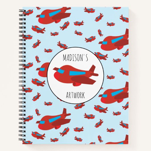 Motif d'avion rouge et bleu Nom du carnet de notes (Devant)