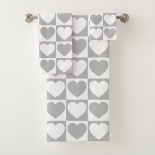 Motif de À damiers gris et blanc aux coeurs