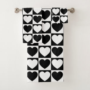 Motif de À damiers noir et blanc aux coeurs