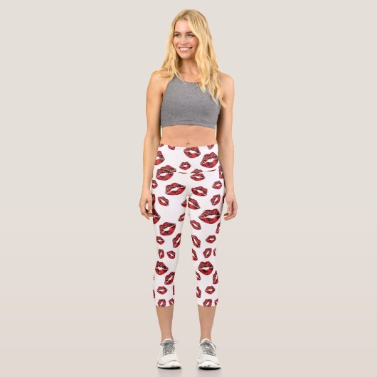 Motif de baisers à lèvres rouges Capri Leggings ha (Recto)