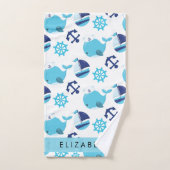 Motif De Baleines, Baleines Bleues, Votre Nom (Serviette à main)