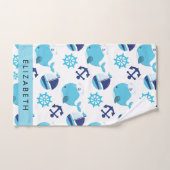 Motif De Baleines, Baleines Bleues, Votre Nom (Serviette à main)