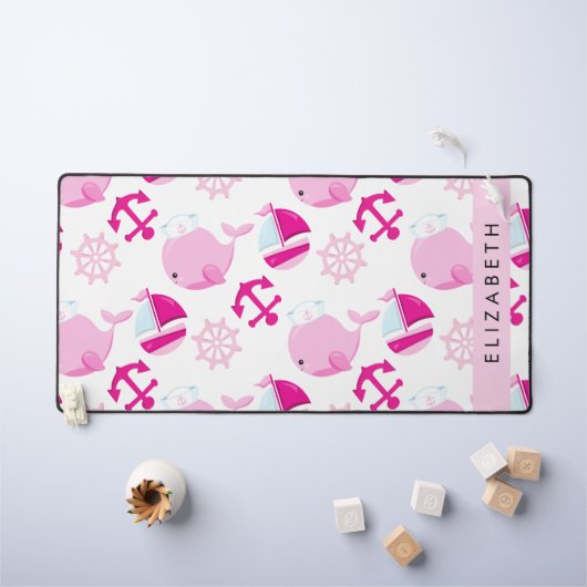Motif De Baleines, Baleines Roses, Votre Nom (Tableau pour enfants)
