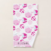 Motif De Baleines, Baleines Roses, Votre Nom (Serviette à main)