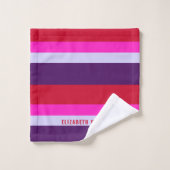 Motif de bandes rouge, rose et violet (Gant de toilette)