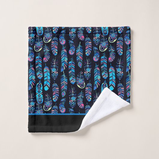 Motif de Blue Boho Feathers (Gant de toilette)
