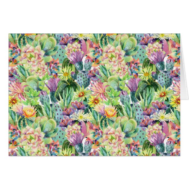 Motif de cactus d'aquarelle en fleurs exotiques (Devant horizontal)