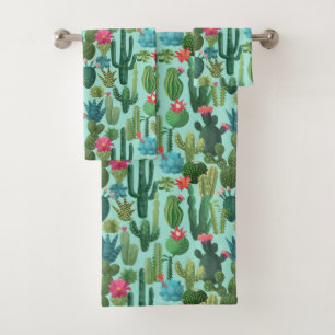 Motif de cactus Turquoises verts en fleurs
