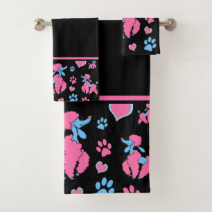 Motif de caniche rose et bleu sur fond noir
