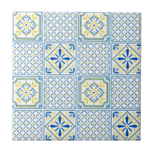 Motif de carreaux méditerranéen bleu et jaune